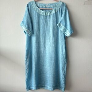 120% LINO Short Sleeve Dress in blue